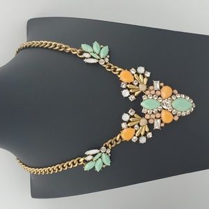 J. Crew Mint Green & Orange Rhinestone Statement Necklace